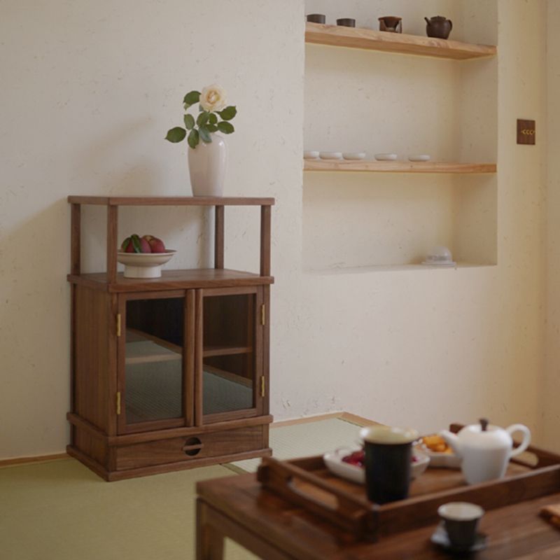 Porta in vetro in stile moderno in legno massiccio espresso con 1 cassetto