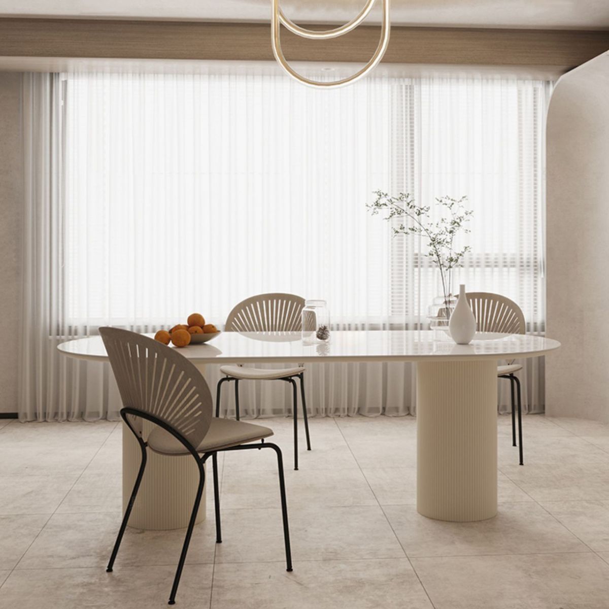 Moderne stijl ovale tafel set 1/4/5/6/7 stukken eetgelegenheid met metalen poten