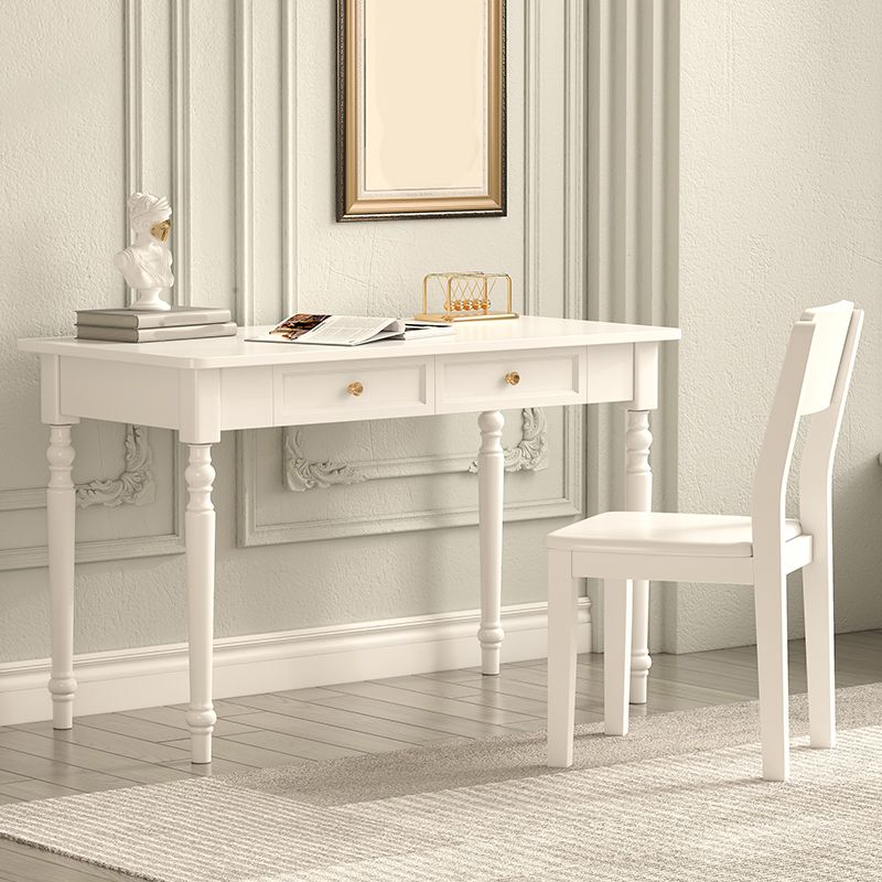 Bureau d'écriture en bois massif Glam Style Rectangular avec 2 tiroirs