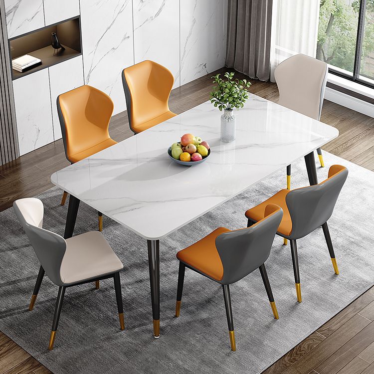 Mesa de comedor de metal con 4 patas, mesa de comedor rectangular con tapa de piedra para comedor