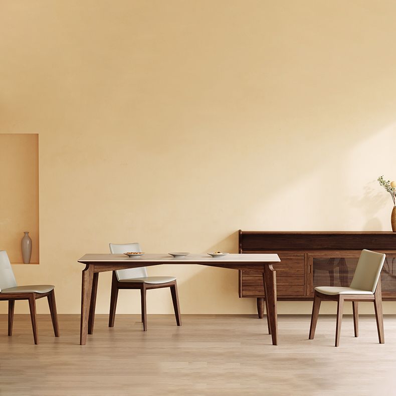 Modern Style Sintered Stone Dining Table with Rectangle Shape Table and 4 Solid Wood Legs Base Clearhalo 'Dining Room Sets' 'Dining Tables & Seating' 'dining_room_set' 'furn' 'furn_dining_room_set' 'Furniture' 'furniture_dining_room_set' 'Kitchen & Dining Furniture' 'kitchen&dining_furn' 'kitchen' 1200x1200_1fa79f11-6897-4036-893c-5e30eb995fd6