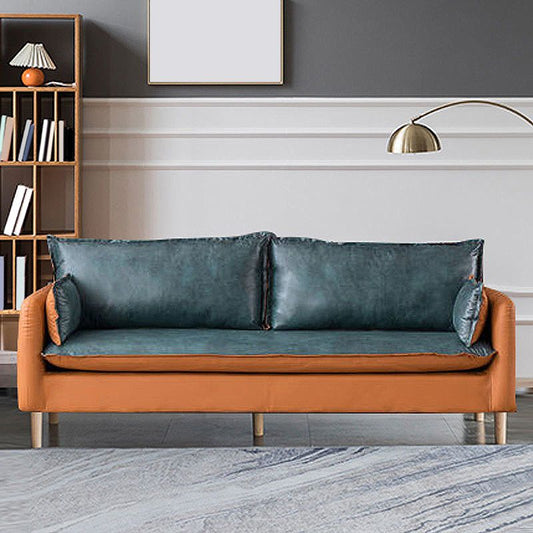 Contemporary Faux Leather Sofa Square Arm Couch with Pillows Clearhalo 'furn' 'furn_sofas' 'Furniture' 'furniture_sofas' 'Living Room Furniture' 'Sofa' 'sofas' 1200x1200_1fa8b958-109f-4d91-86bd-f535284c7511