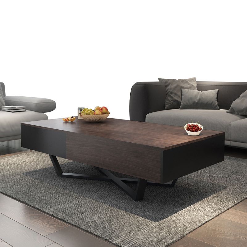 15.7"H Modern Metal Cross Leg Wood Rectangular Table Top Coffee Table Clearhalo 'Coffee & Accent Tables' 'Coffee Tables' 'coffee_tables' 'furn' 'furn_coffee_tables' 'Furniture' 'furniture_coffee_tables' 'Living Room Furniture' 1200x1200_1fa9e666-c2c3-40fb-97e7-1bfadf9260b3