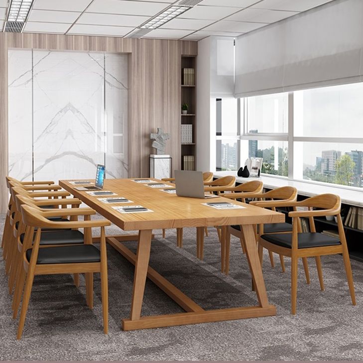 Solid Wood Contemporary Rectangular Table Wood Top Dining Table with Trestle Clearhalo ' dining_table' 'Dining Tables & Seating' 'Dining Tables' 'furn' 'furn_dining_table' 'Furniture' 'furniture_dining_table' 'Kitchen & Dining Furniture' 'kitchen&dining_furn' 'kitchen' 'kitchen_dining_table' 1200x1200_1fab9e14-b4d2-4eb2-8c0f-5917a9b187d5