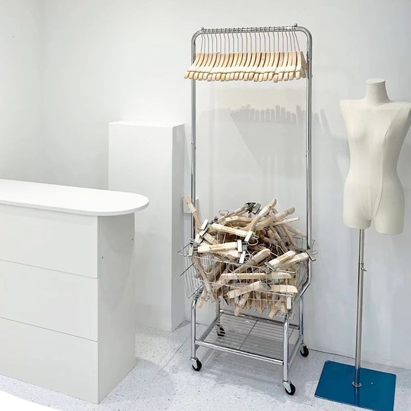 Stainless Steel Free Standing Hall Tree with Storage Basket Hall Stand for Living Room Clearhalo 'Entry & Mudroom Furniture' 'furn' 'furn_hall_tree_coat_racks' 'Furniture' 'Hall Trees & Coat Racks' 'hall_tree_coat_racks' 1200x1200_1fac86d1-6659-453e-b666-7c349f20d9aa