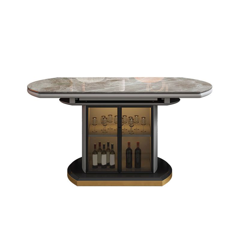 Grey Round Stone Tabletop Extendable Dining Table with Storage Clearhalo 'Dining Tables & Seating' 'Dining Tables' 'dining_table' 'furn' 'furn_dining_table' 'Furniture' 'Kitchen & Dining Furniture' 1200x1200_1fae4147-9ab0-4f95-8efd-2b979e729604