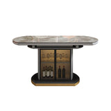 Grey Round Stone Tabletop Extendable Dining Table with Storage Clearhalo 'Dining Tables & Seating' 'Dining Tables' 'dining_table' 'furn' 'furn_dining_table' 'Furniture' 'Kitchen & Dining Furniture' 1200x1200_1fae4147-9ab0-4f95-8efd-2b979e729604