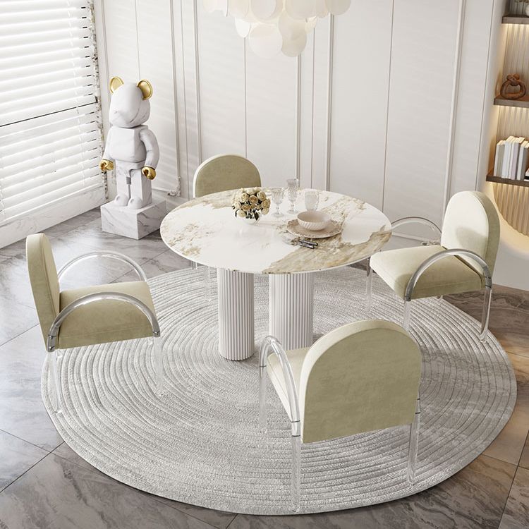 Modern 1/5 Pieces Dining Set Round Stone Dining Table for Dining Room Kitchen Clearhalo 'Dining Room Sets' 'Dining Tables & Seating' 'dining_room_set' 'furn' 'furn_dining_room_set' 'Furniture' 'Kitchen & Dining Furniture' 1200x1200_1fb091ce-84b4-4d84-9db7-0a214dfdfdee