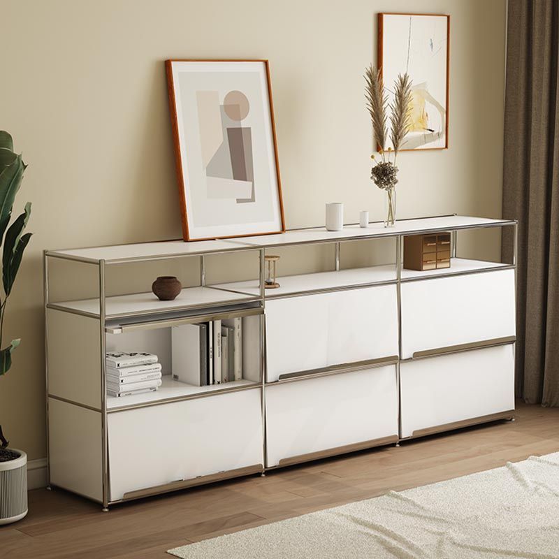 Contemporary Metal Sideboard with Drawers White Dining Buffet for Living Room Clearhalo 'buffet_sideboard' 'Buffets & Sideboards' 'furn' 'furn_buffet_sideboard' 'Furniture' 'Kitchen & Dining Furniture' 1200x1200_1fb0d9f5-cf78-4b92-a168-4bd8cc80e08d