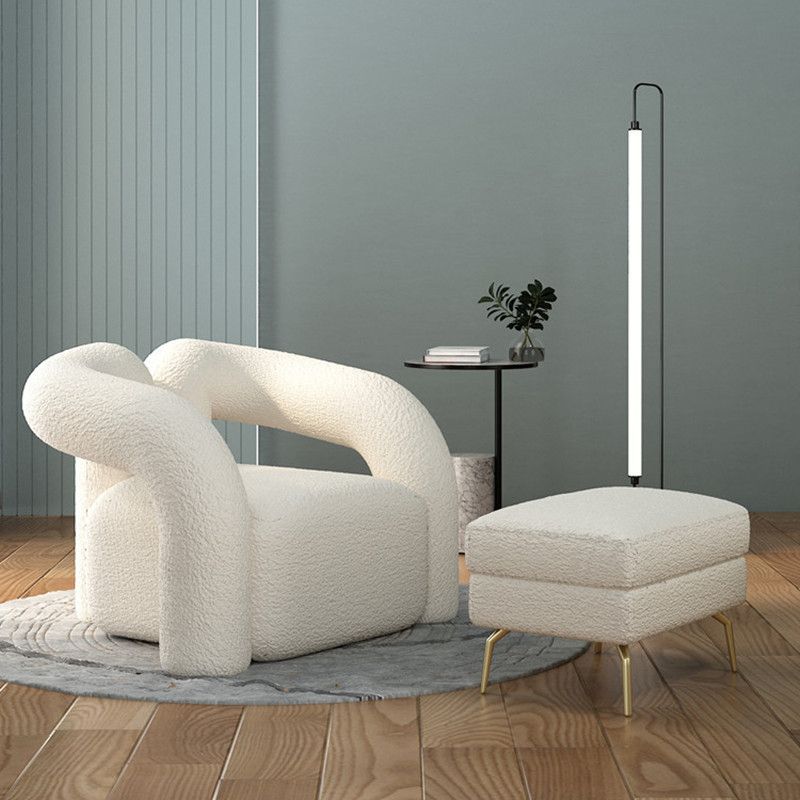 Modern White Tuxedo Arm Sofa Wool Statement Sofa for Living Room