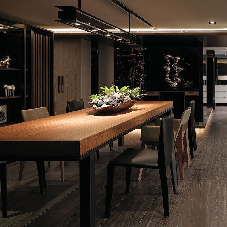 Rectangle Industrial Dining Table Solid Wood Top Home Table with 4 Black Iron Legs Clearhalo 'Dining Tables & Seating' 'Dining Tables' 'dining_table' 'furn' 'furn_dining_table' 'Furniture' 'Kitchen & Dining Furniture' 1200x1200_1fb228b0-151a-4ac0-8d16-f638ac8beac4