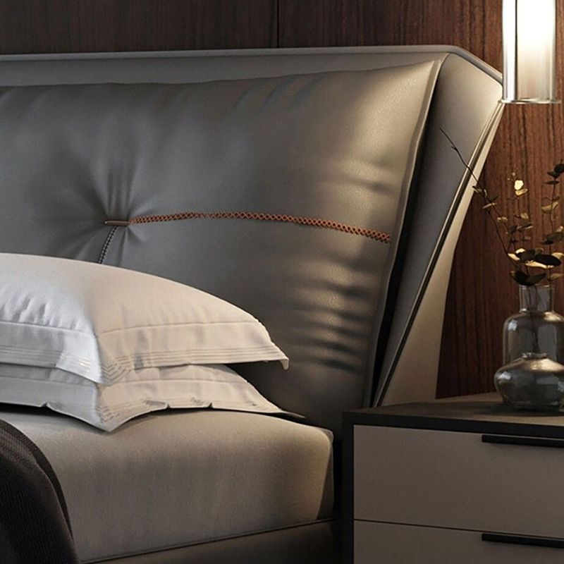 Mid-Century Modern Panel Bed Solid Color Standard Bed With Custom Gold Legs