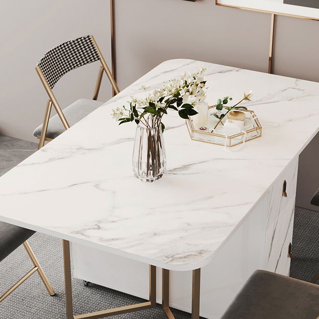 Contemporary Rectangle Dining Table Sintered Stone Drop-Leaf Table with Metal Base for Dining Room Clearhalo ' dining_table' 'Dining Tables & Seating' 'Dining Tables' 'furn' 'furn_dining_table' 'Furniture' 'furniture_dining_table' 'Kitchen & Dining Furniture' 'kitchen&dining_furn' 'kitchen' 'kitchen_dining_table' 1200x1200_1fb351fe-23dc-4e0b-9897-ac1def9791a5