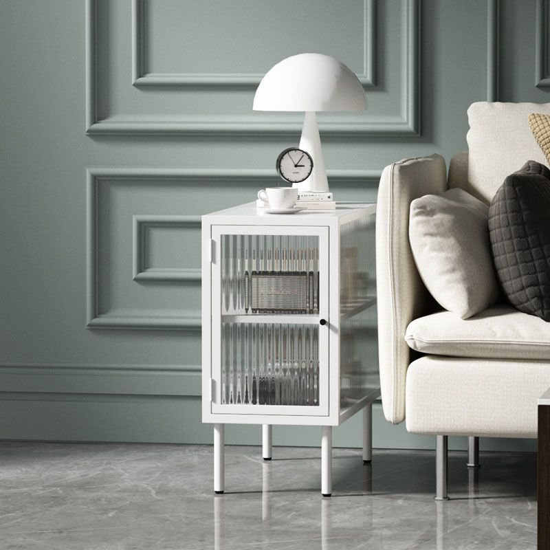 Metal Rectangle Top Side Table 23.6" Tall 4 Legs End Table with Storage Clearhalo 'Coffee & Accent Tables' 'End & Side Tables' 'end_side_tables' 'furn' 'furn_end_side_tables' 'Furniture' 'Living Room Furniture' 1200x1200_1fb562da-8e5a-4b8c-a0ad-7d572f04d24b