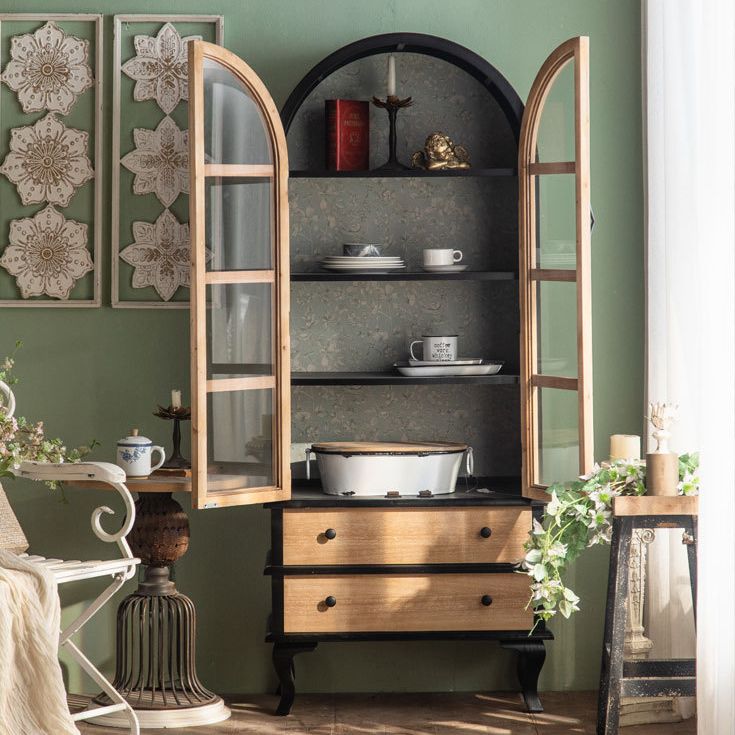 2-Door and 2-Drawer Accent Cabinet 69" Tall Solid Wood Glass Paned Storage Cabinet Clearhalo 'Cabinets & Chests' 'cabinets_chests' 'furn' 'furn_cabinets_chests' 'Furniture' 'Living Room Furniture' 1200x1200_1fb87c8a-ad9d-475f-a5d7-5ab5bd871718