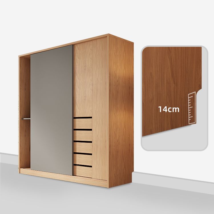 Natural Finish Modern Wardrobe Armoire Solid Wood and Engineered Wood Armoire