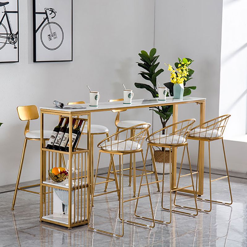 Glam Rectangle Counter Height Dining Table White and Gold Pub Table Clearhalo 'Bar Furniture' 'Bar Tables' 'bar_tables' 'furn' 'furn_bar_tables' 'Furniture' 'Kitchen & Dining Furniture' 1200x1200_1fbc70ca-dd9d-4970-890c-dfa5bb8b9ea0