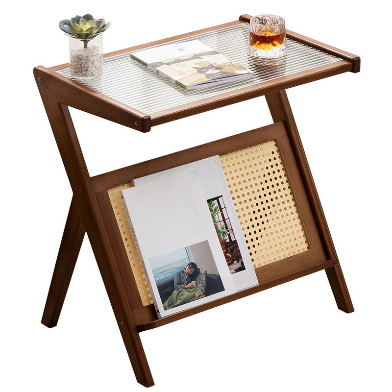21.6" Tall Modern Rectangular Glass Top Side Table Wood Abstract End Table with Shelf Clearhalo 'Coffee & Accent Tables' 'End & Side Tables' 'end_side_tables' 'furn' 'furn_end_side_tables' 'Furniture' 'Living Room Furniture' 1200x1200_1fbd110d-00e6-4c54-a7cf-03890352680d
