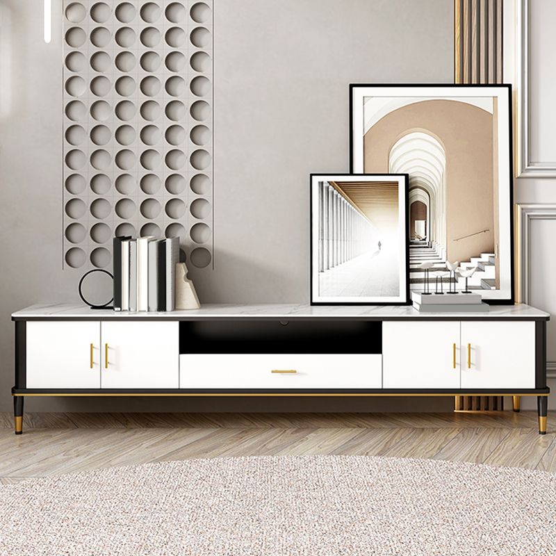 Contemporary Stone TV Console White Open Storage Media Console Clearhalo 'furn' 'furn_tv_stands_entertainment_centers' 'Furniture' 'Living Room Furniture' 'TV Stands & Entertainment Centers' 'TV Stands & Media Storage Furniture' 'tv_stands_entertainment_centers' 1200x1200_1fbeffe4-40e5-4096-8225-4cb13d3e62a3