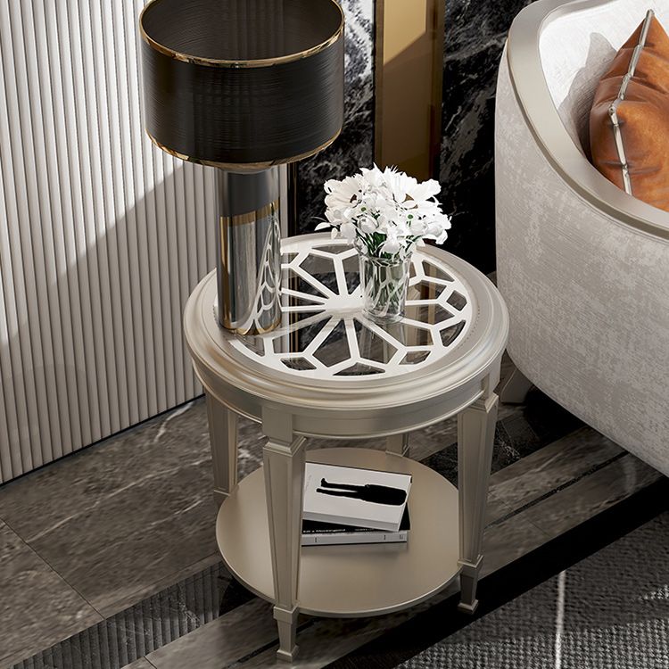 26 "背の高い4脚ソリッドウッドエンドテーブルコンテンポラリーラウンドダブルティアエンドテーブル