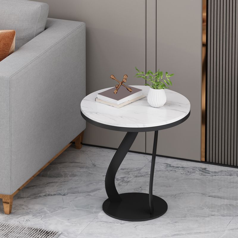 Modern Slate Round Side Table 19.6" Tall Iron Abstract End Table