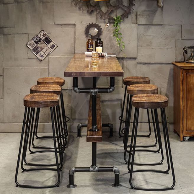 Industrial Style Wood Bar Height Table with Rectangle Table Top Trestle Table - 42" H Clearhalo 'Bar Furniture' 'Bar Tables' 'bar_tables' 'furn' 'furn_bar_tables' 'Furniture' 'furniture_bar_tables' 'Kitchen & Dining Furniture' 1200x1200_1fc5b562-9bf7-4092-bb69-ad6e309db4d6