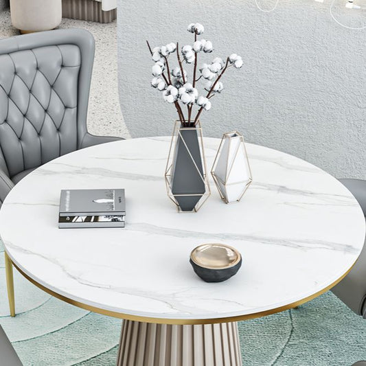 Modern Style Sintered Stone Dining Set with Round Shape Dinette Set with Pedestal Base Clearhalo 'Dining Room Sets' 'Dining Tables & Seating' 'dining_room_set' 'furn' 'furn_dining_room_set' 'Furniture' 'furniture_dining_room_set' 'Kitchen & Dining Furniture' 'kitchen&dining_furn' 'kitchen' 1200x1200_1fc62aab-acb6-42b3-82ff-52b4ad30bc97