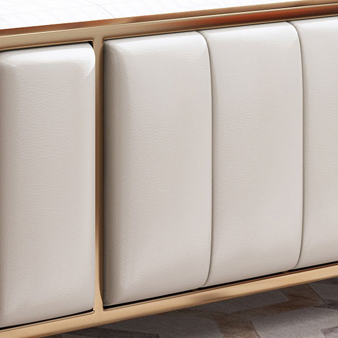 White Standard Bed Modern Bed Frame with Upholstered Headboard