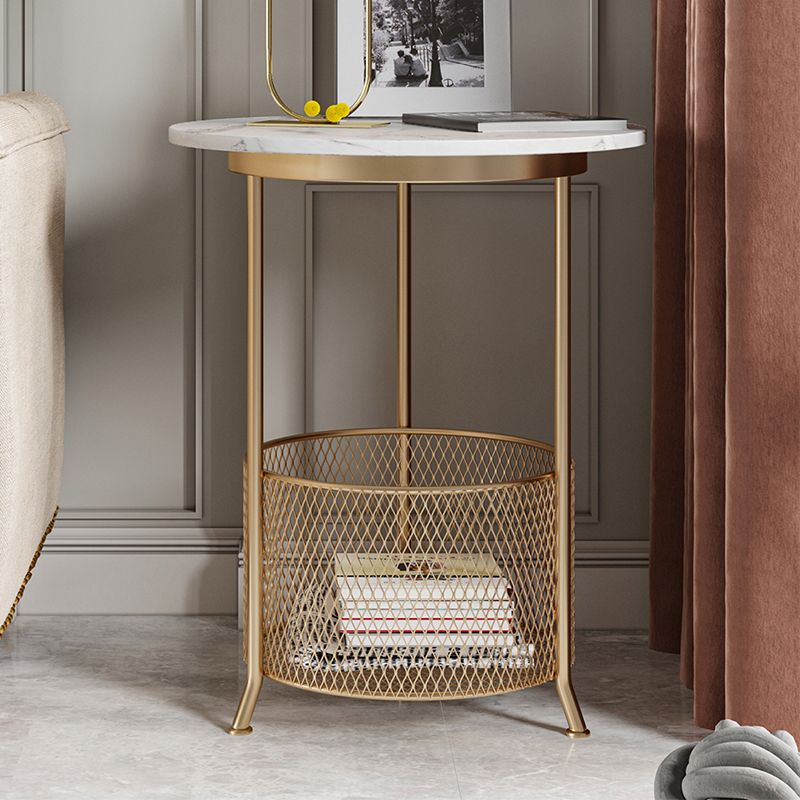 Moderno 21,6 "tavolo laterale superiore rotondo in ardesia rotondo in ferro 3 gambe tavolino con archiviazione