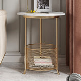 Moderno 21,6 "tavolo laterale superiore rotondo in ardesia rotondo in ferro 3 gambe tavolino con archiviazione