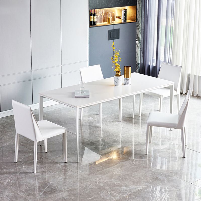 Contemporary Rectangle Dining Table Sintered Stone Table with 4 White Legs,55.1"L x 31.5"W x 30"H Clearhalo ' dining_table' 'Dining Tables & Seating' 'Dining Tables' 'Furniture' 'furniture_dining_table' 'Kitchen & Dining Furniture' 'kitchen&dining_furn' 'kitchen' 'kitchen_dining_table' 1200x1200_1fcb6cd1-5c1d-4b58-9611-35398e370fb3
