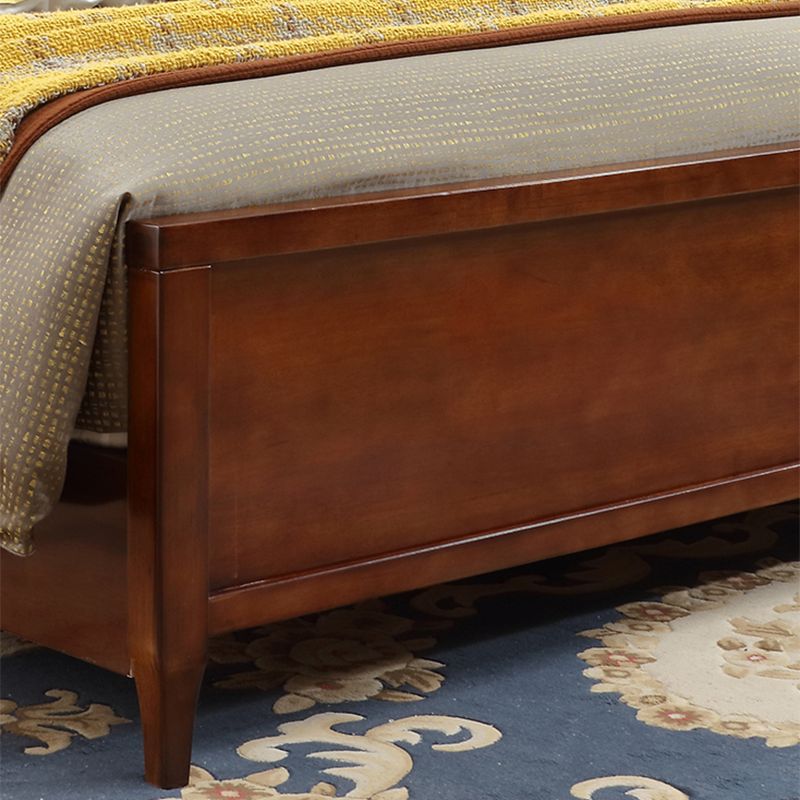 57.08 "Hoog traditioneel paneelbed met opslagbruin gestoffeerd hoofdeinde bed