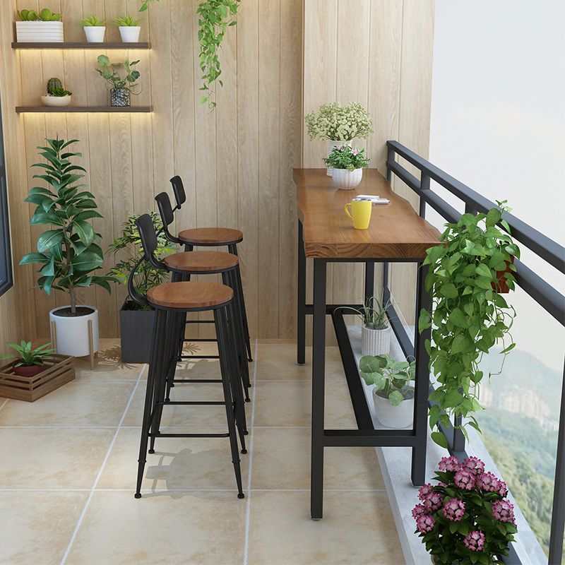 Brown Modern Style Table in Iron and Wood Living Room Bar Table Clearhalo 'Bar Furniture' 'Bar Tables' 'bar_tables' 'furn' 'furn_bar_tables' 'Furniture' 'furniture_bar_tables' 'Kitchen & Dining Furniture' 1200x1200_1fd1a675-2c7d-41f2-8af0-711a72f80703