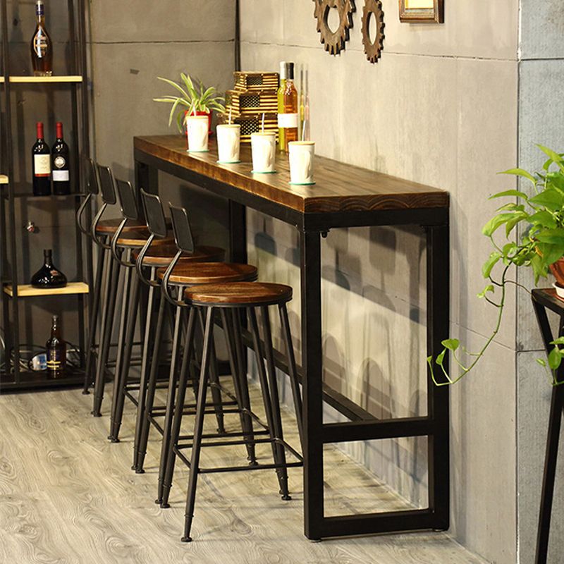 Mesa de barra de madera maciza rectángulo Juego de mesa industrial 1/5/6 Piezas de mostrador con heces