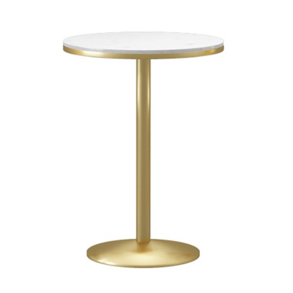 Mesa de pub de mármol sintético, mesa de bar de cócteles en blanco glamuroso con pedestal de metal