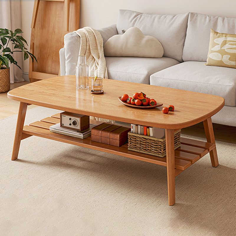 Contemporary Wooden Single Coffee Table 4 Legs Folding Cocktail Table with Storage Shelf Clearhalo 'Coffee & Accent Tables' 'Coffee Tables' 'coffee_tables' 'furn' 'furn_coffee_tables' 'Furniture' 'Living Room Furniture' 1200x1200_1fd9a7bb-e415-4a5d-a11e-f4663aaec009