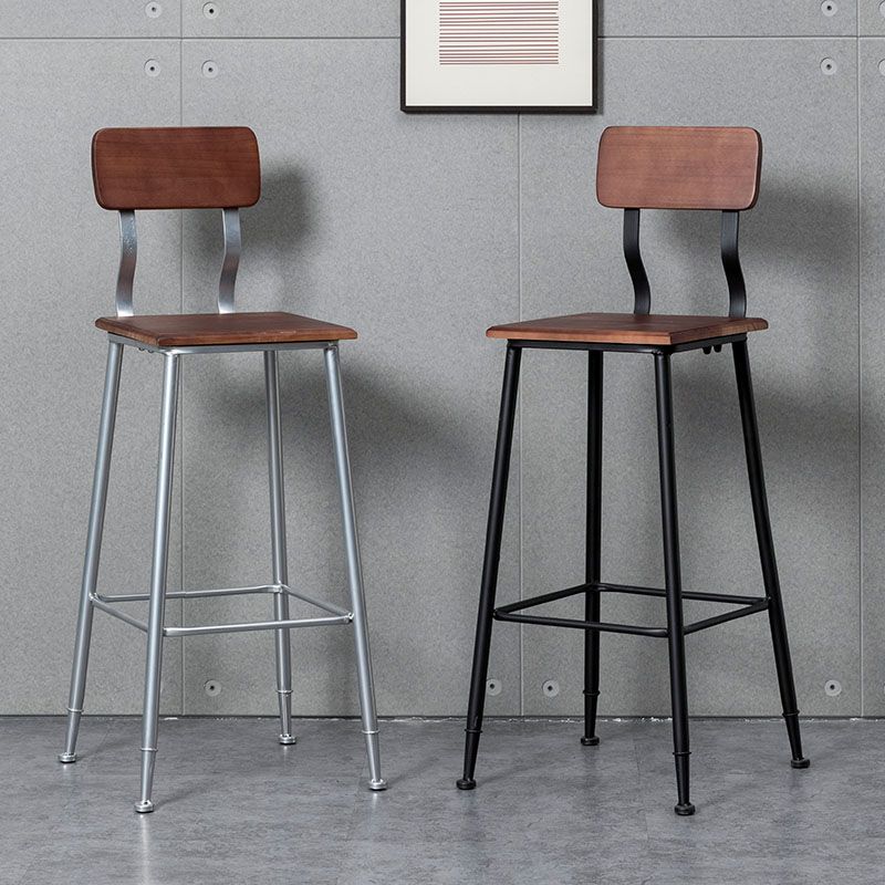 Industrial Style Ironwork Barstool Solid Wood Seat Bar High Chair with Backrest Clearhalo 'Bar Furniture' 'Bar Stools' 'bar_stools' 'furn' 'furn_bar_stools' 'furniture_bar_stools' 'Kitchen & Dining Furniture' 'kitchen&dining_furn' 'kitchen' 'kitchen_furn' Furniture' 1200x1200_1fd9e161-77f7-4547-b548-f350804d6793