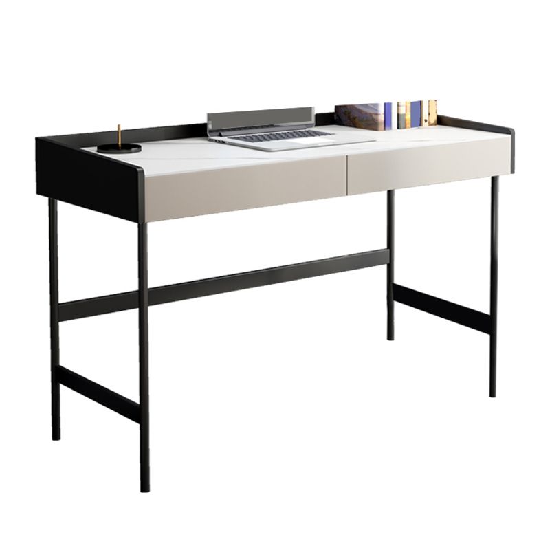 Stone Contemporary Writing Desk Bedroom Office Desk with Black Legs Clearhalo 'furn' 'furn_office_desk' 'Furniture' 'Office Desks' 'Office Furniture' 'office_desk' 1200x1200_1fda49a4-8bbd-4737-a9ef-e43ab96e3cc1