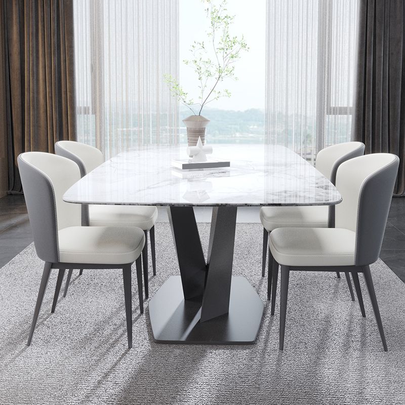 現代的な長方形の焼結された石のトップメタルベースダイニングテーブルセット