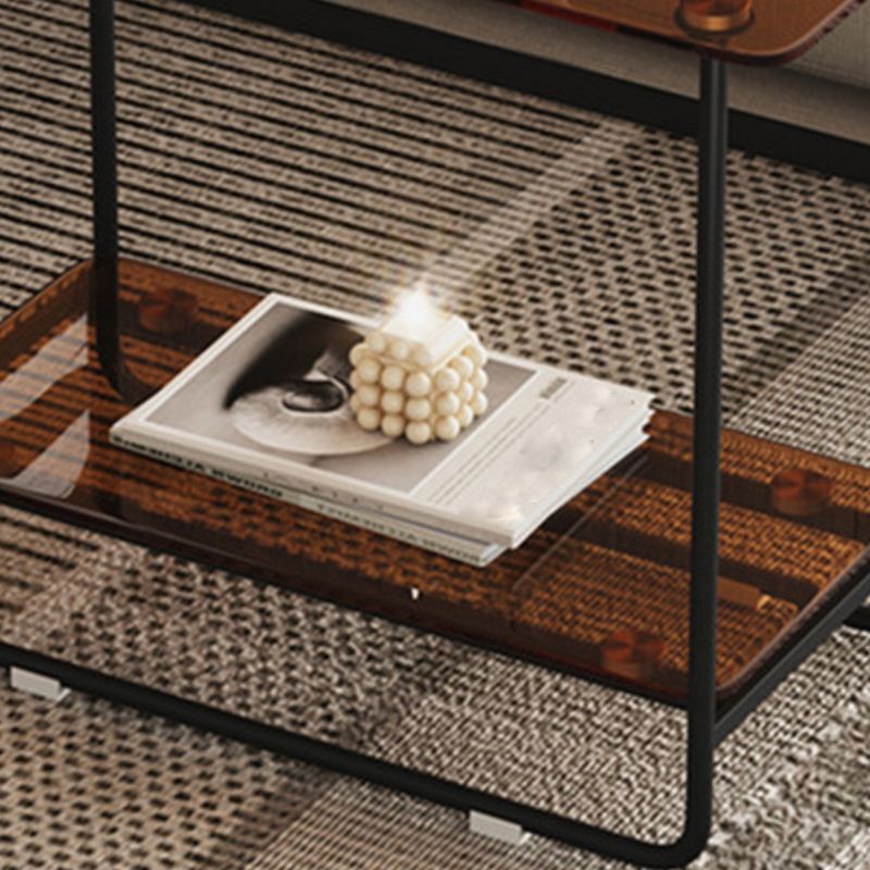 Mesa lateral superior de vidrio rectángulo 21.65 "Mesa de base de trineo de metal de alto con estante