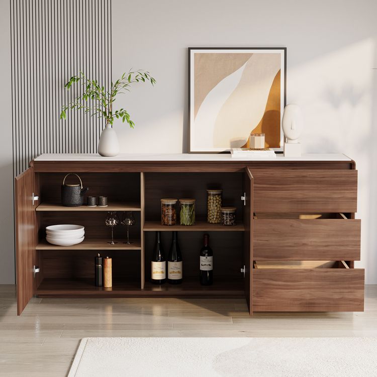 Sideboard a buffet marrone con cassetti server per pranzo contemporanei