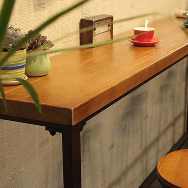 Industrial Bar Table Rectangle Solid Wood Bistro Table with Trestle Base in Black