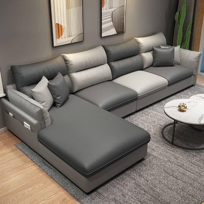 Mid Century Modern Faux Feather 4-seat Sofa & Chaise For Living Room Clearhalo 'furn' 'furn_sectionals' 'Furniture' 'Living Room Furniture' 'Sectionals' 1200x1200_1fe675d8-80b4-4c55-8ec6-c2f29763ddee