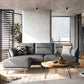 Secciones de cuero falso en cojines de almohadilla de brazo acampanado gris set de sofá seccional