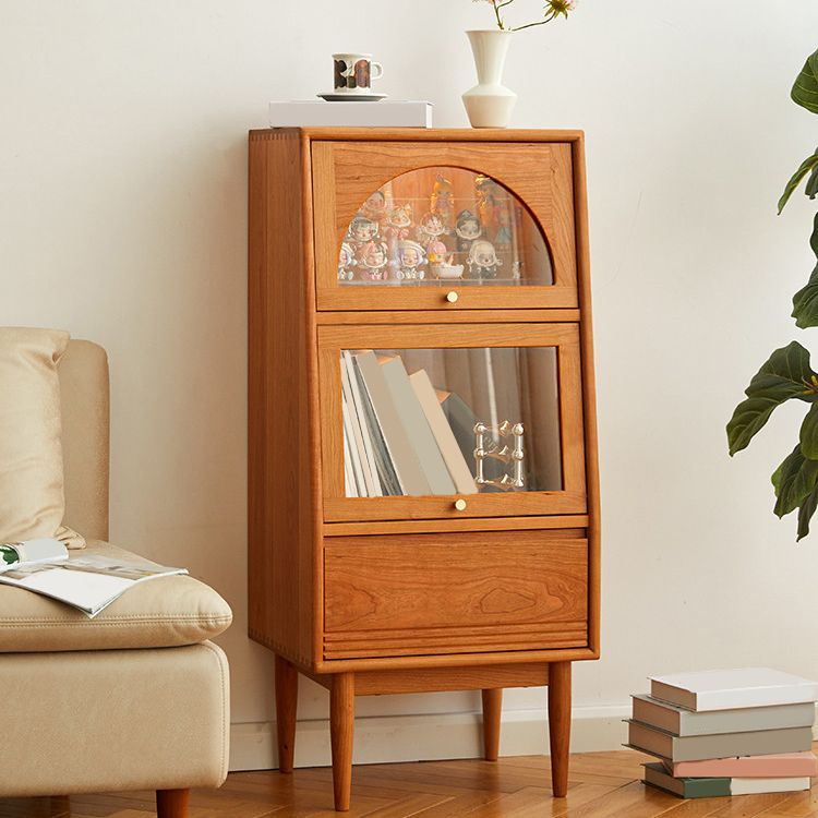 43.3" Tall Natural 1-Drawer Side Cabinet in Cherry 2 Glass Door Solid Wood Chest Clearhalo 'Cabinets & Chests' 'cabinets_chests' 'furn' 'furn_cabinets_chests' 'Furniture' 'Living Room Furniture' 1200x1200_1feb5ec5-cddc-4183-8442-1910e2fcb343