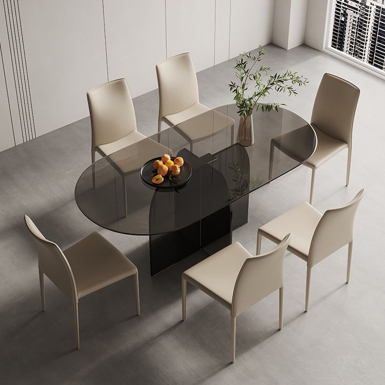 Modern Transparent Gray Glass Desktop Ellipse Dining Table for Dining Room Clearhalo 'Dining Tables & Seating' 'Dining Tables' 'dining_table' 'furn' 'furn_dining_table' 'Furniture' 'Kitchen & Dining Furniture' 1200x1200_1fed4e70-b0a2-4626-8926-ff298bf44078