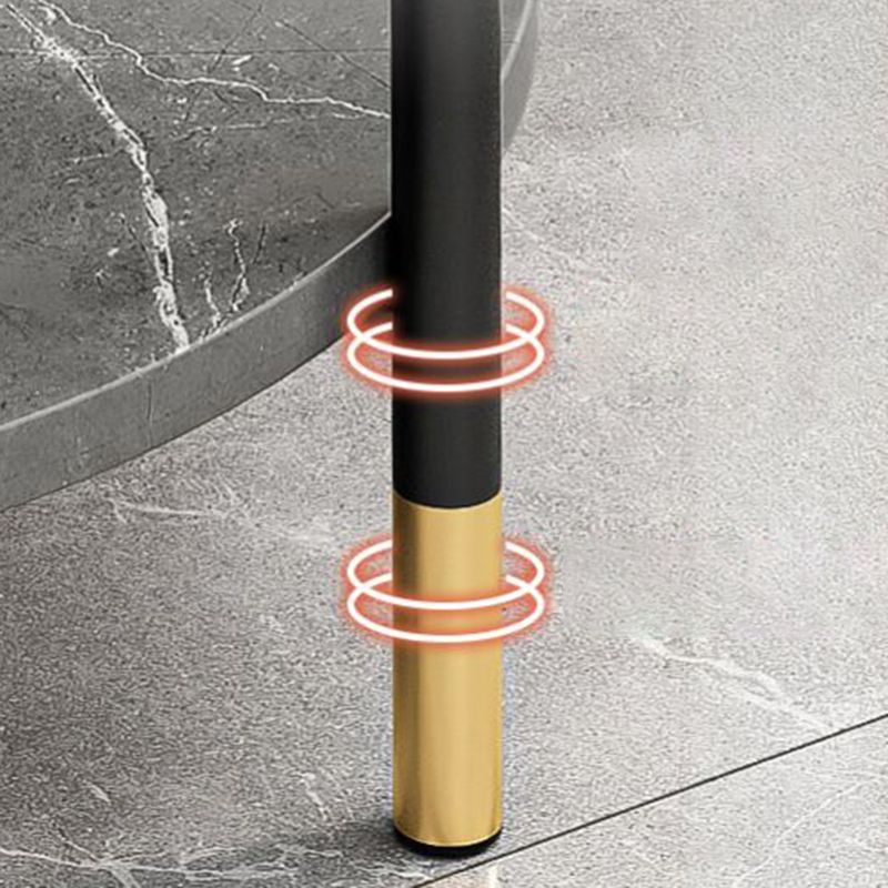 Faux Stone Round End Table Shelf Included Side Table in Black/Grey