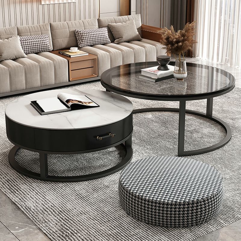 Glass Top Coffee Table Set Frame Cocktail Table with Drawers