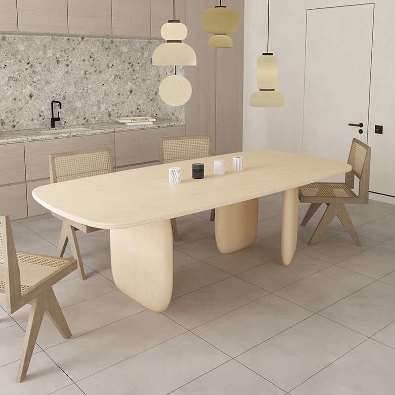 Solid Wood Top Dining Table Modern Rectangle Table with 3 Legs