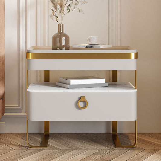 Glam 20 Inch H Nightstand Open Storage Glass Top Solid Wood Bed Nightstand with Legs Clearhalo 'Bedroom Furniture' 'furn' 'furn_night_stand' 'Furniture' 'night_stand' 'Nightstands' 1200x1200_1ff25953-c05e-4900-a93b-c60ef979b7ed